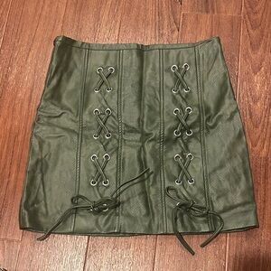 Shinestar Olive Lace-Up Mini Skirt
